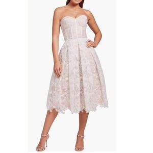 NADINE MERABI Olivia Strapless Lace Dress, Designer Luxury Medium (8) White, NWT